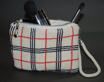 Valentine gift for her handmade makeup bag beads toiletry lipstick case zipper pouch organizer cosmetic Ukraine fabric purse small