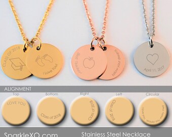 Engraved Necklace Initial Necklace Mothers Day Gift Teacher Gift for Women Graduation Gift Coin Necklace Inspirational Personalized Gift