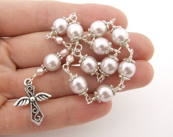 Catholic Rosary Beads - Handmade Unbreakable Wire Wrapped Glass Pearls One Decade Rosary Beads Tenner - Baby Shower Favors - Catholic Gift