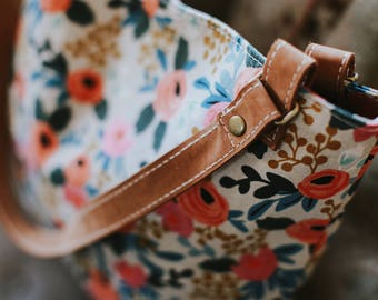 Canvas Tote/Leather Bag/Large Tote/Rifle Paper Co Tote/Boho Bag