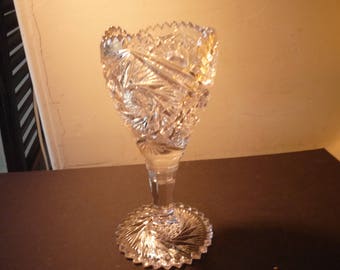 Heavy Glass Goblet Compote on pedestal - EAPG Mid Century 1950s - Decorated Pressed Glass - unusual decor piece - centerpiece display