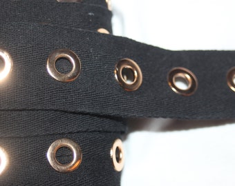 1 yard Black eyelet twill trim tape Extra Large Gold Grommets sewing for Corsets Bustiers Lacing costumes 1.5" wide