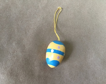 Hand Painted Wooden Easter Egg Ornament Yellow and Blue