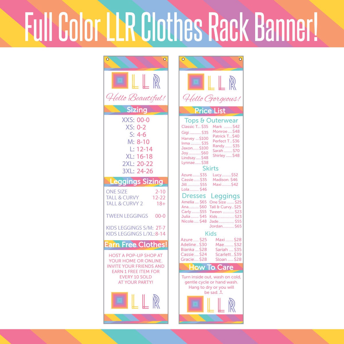 LLR Price List and Size Chart Clothes Rack Banner Vinyl Banner