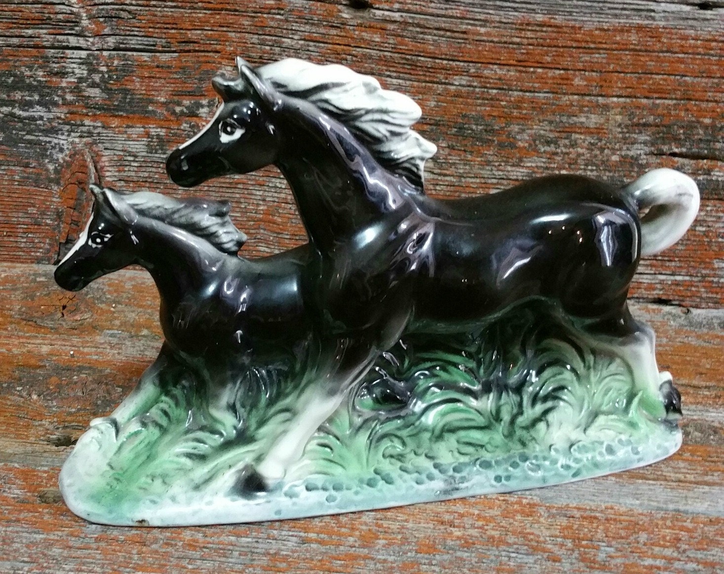 Vintage Ceramic Horse Figurine Running Horses Figurine 1950s