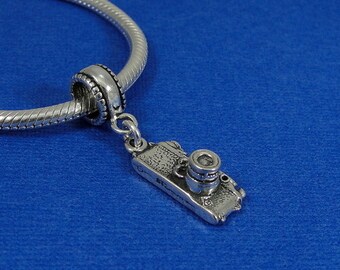 Digital Camera European Dangle Bead Charm - Sterling Silver Camera Charm for European Bracelet