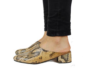 Faux Snake Skin Leather Mules. Summer Shoes