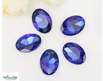 13x18mm Royal Blue Acrylic Oval Pointback Chatons Rhinestones - 25pcs