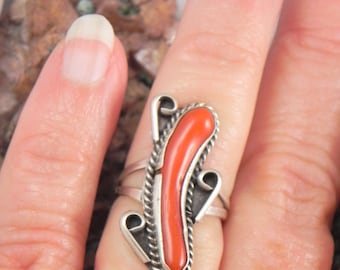 Native American Coral Sterling Silver Ring