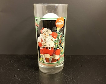 Coca Cola Krystal's Christmas Santa Claus Drinking Glasses Vintage 1995 Collectible