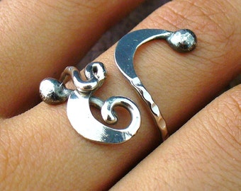 Oxidized Sterling Silver Adjustable Rustic Twisted Wire Ring Size 5 to 11
