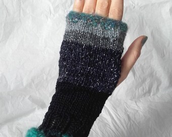 Black - green fingerless gloves