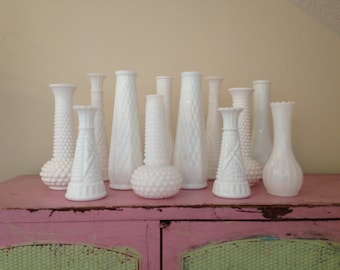 SALE Vintage white Milk glass vases / instant collection / vintage milk glass / white bud vases / vintage wedding / boho wedding decor