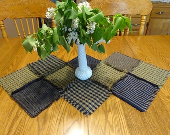 Country Table Runner, Homespun Candle Mat, Rag Quilt Table Runner, Center Piece, Table Runner, Homespun Table Runner, Patchwork Table Runner