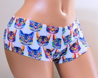 Neon Cat Faces Lycra Boy Booty Shorts Adult XS Xsmall- MTCoffinz - Ready to Ship