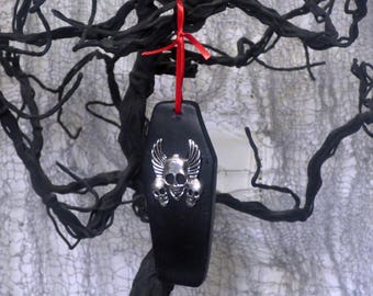 Coffin Ornament - Skull Coffin Ornament - Creepy Christmas Decor - Dark Holiday Decor - Rock n Roll Ornament