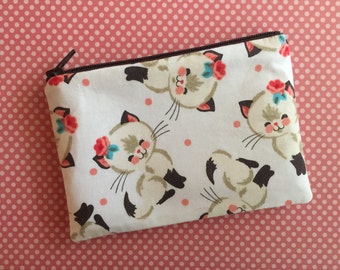 Cute kitty cat pouch - small zipper pouch - cat lovers gift - gift for cat lady - vintage kittens bag - cat bag - cat clutch - cat pouch