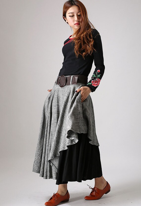Layered skirt asymmetrical skirt long skirts for women