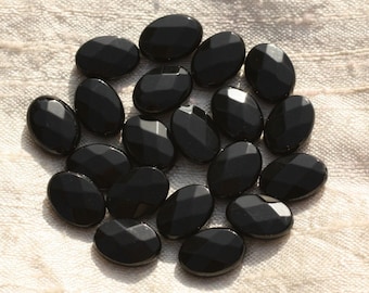 2PC - 4558550015624 14x10mm faceted oval Black Onyx stone - beads