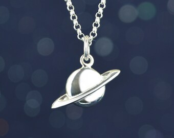 Sterling Silver Planet Charm Necklace - Planet Necklace - Planet Pendant - Out of This World Gift - Astronomy Gift