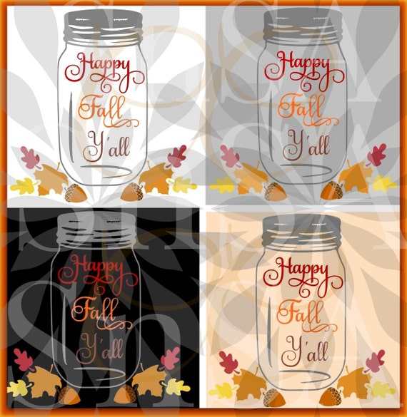 Download Items similar to Happy Fall Y'all SVG Mason Jar Halloween Pumpkin Witch Hat Ghost Leaves Bat ...