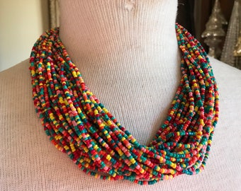 Vintage Beautiful Designer Talbots Colorful Multi Strand Torsade Collar Bib Choker Style Necklace