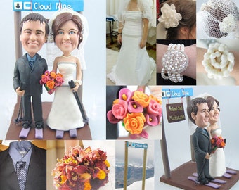 Skiing theme - Personalised wedding cake topper (Free shipping)