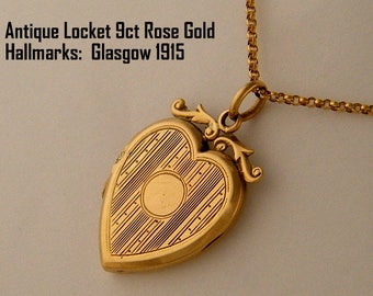 Mothers day gift, Circa 1915 Antique Locket Necklace, Photo Locket, Gold Locket Heart Charm, Keepsake Locket