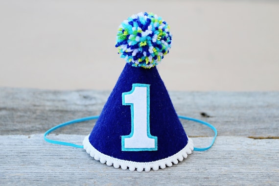 Boys 1st Birthday Blue and Aqua Small Party Hat Boys First