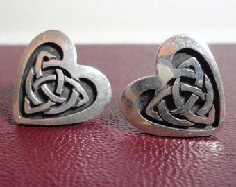 CELTIC HEART EARRINGS Sterling Silver Argentina Posts Pierced Celtic Knot