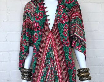 Vintage 70's Indian Dress Kaftan/ India Festival Hippie Boho Ethnic Maxi Dress Caftan