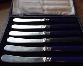 canteen of 6 butter knives in padded box 1960s