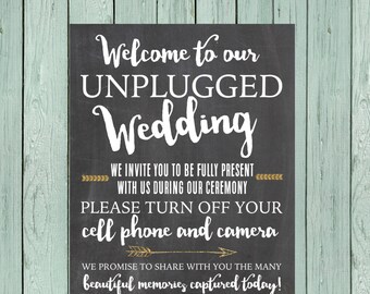 Unplugged Wedding- No Cell phone or Camera Chalkboard Sign ** DIY Printing - Digital File *****INSTANT DOWNLOAD**** (wedding-unplugged)