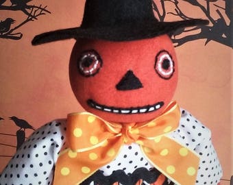 Eek ~ OOAK ~ Primitive ~ Folk Art ~ Pumpkin Witch ~ Halloween Doll