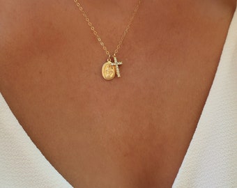 Fine Mary Necklace - Virgin Mary Cross Necklace - Mary Necklace - Gold Cross Necklace - Virgin Mary Necklace - Cross Necklace - Holy Mary