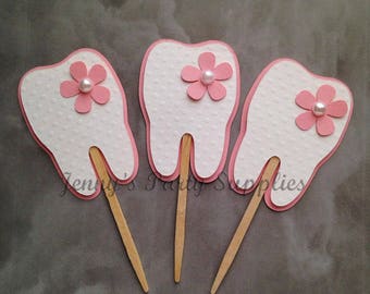 Baby's First Tooth Cupcake Toppers, 1st Tooth Topper, First Molar Cupcake Toppers