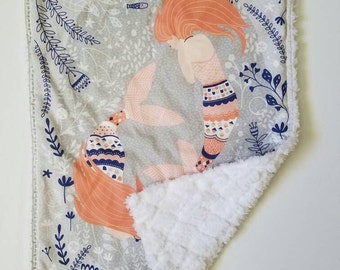 Mermaid Mini Snuggle Lovey; blankie; minky; newborn