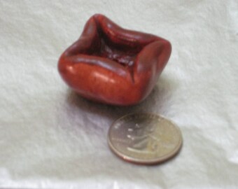 Polymer clay miniature deep burgundy wash folded sides bowl design