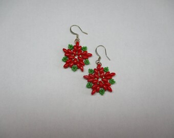 Poinsettia earrings, Christmas jewelry