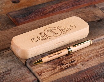 Personalized Wood Desktop Pen Set Engraved and Monogrammed Corporate Promotional Gift (025331)