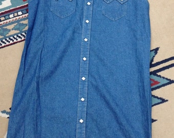 Rockmount Ranch Wear Vintage Denim Dress Western Styling Cowboy Style