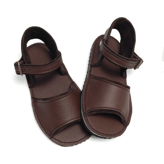 Handmade chocolate brown leather children's sandals. Kids