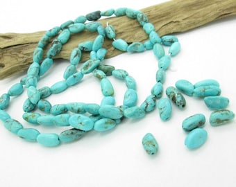 Blue Kingman Turquoise Long Oval Nugget Beads, Arizona Natural Turquoise, (10)