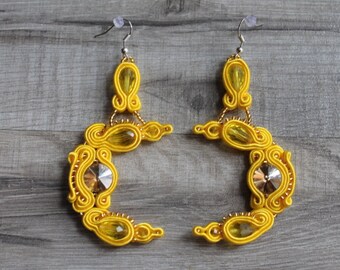Yellow Dangle Earrings, Long Earrings, Soutache Earrings, ss2018, Long Earrings, Dangle Earrings