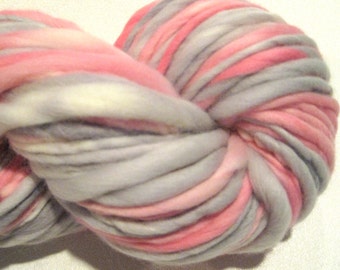 Super Bulky Handspun Yarn Henrietta Hippo 102 yards pink grey hand dyed merino wool knitting supplies