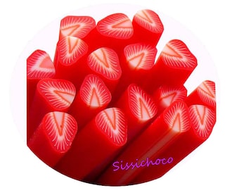 x 3 Strawberry polymer clay cane