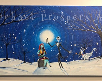 Tribute to A Nightmare before Christmas We were meant to be- - 12 x 24, acrylic on canvas, ORIGINAL by Michael H. Prosper
