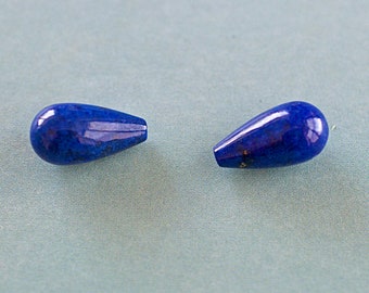 Lapis Lazuli Teardrop Beads, Semiprecious Stone Drop Bead, Half Drilled, 15mm, 2 Pieces