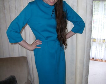 1960's Bright Blue Mad Men Style Shift Dress