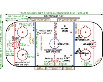 Hockey Rink #2 Measurements Layout Play Playbook Coach Arena Ice Team Game League School Sports Logo.SVG .EPS .PNG Vector Cricut Cut Cutting